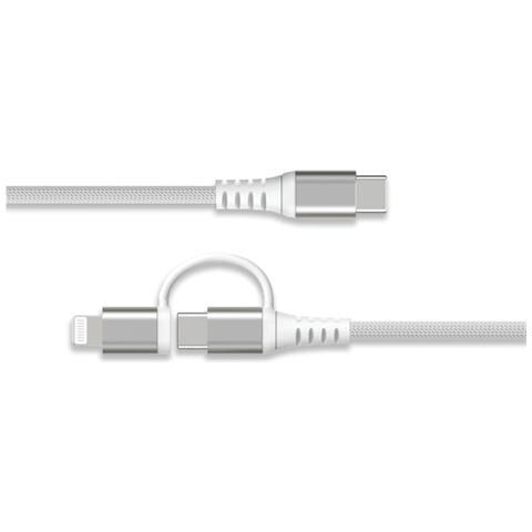 Cavo Rinforzato 2 In 1 Da Usb-c/lightning Mfi A Usb-c 3a Pd 60w 1,2 M, Bianco - Foto 1