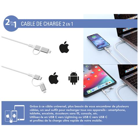 Cavo Rinforzato 2 In 1 Da Usb-c/lightning Mfi A Usb-c 3a Pd 60w 1,2 M, Bianco - Foto 3