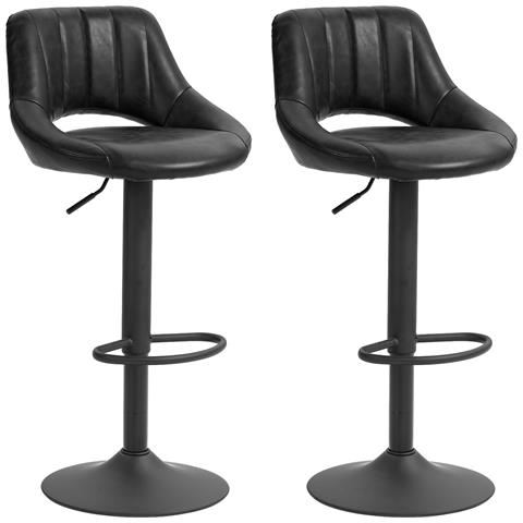 Set da 2 Sgabelli da Bar con Altezza Regolabile, Poggiapiedi e Seduta Girevole in Finta Pelle, Nero - Foto 1