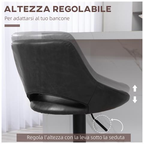 Set da 2 Sgabelli da Bar con Altezza Regolabile, Poggiapiedi e Seduta Girevole in Finta Pelle, Nero - Foto 2