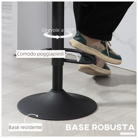 Set da 2 Sgabelli da Bar con Altezza Regolabile, Poggiapiedi e Seduta Girevole in Finta Pelle, Nero - Foto 4