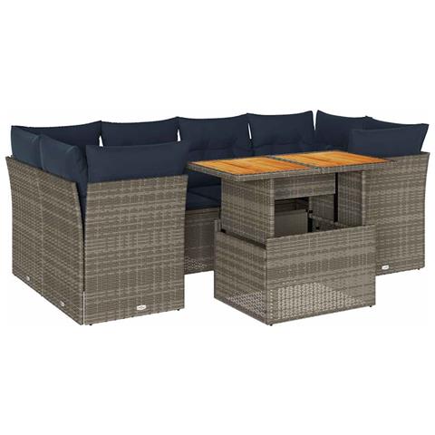 Set Divani Da Giardino 7 Pz Con Cuscini Grigio In Polyrattan - Foto 2