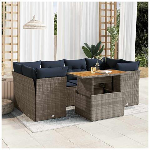 Set Divani Da Giardino 7 Pz Con Cuscini Grigio In Polyrattan - Foto 1