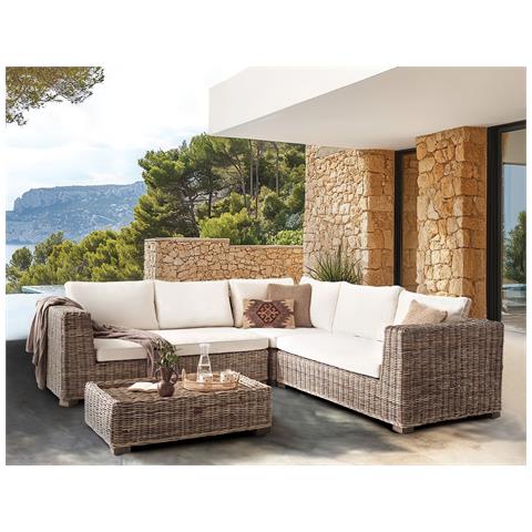 Divano Angolare Da Giardino Con Pouf 5 Posti Rinella Rattan Grigio - Foto 1