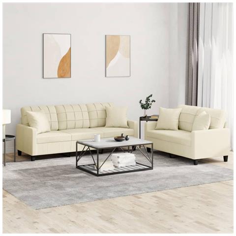 Set Di Divani 2 Pz Con Cuscini Crema In Similpelle - Foto 1