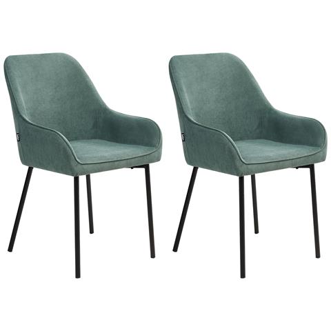 Set Di 2 Sedie Da Pranzo Loverna Velluto A Coste Verde - Foto 2