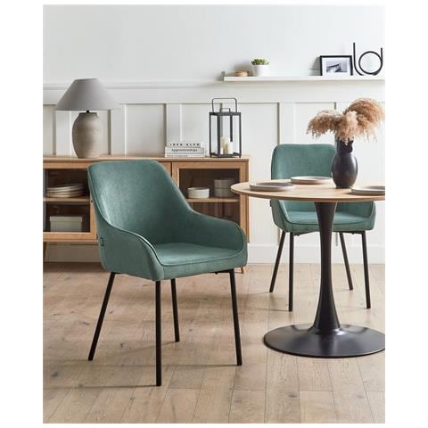 Set Di 2 Sedie Da Pranzo Loverna Velluto A Coste Verde - Foto 1