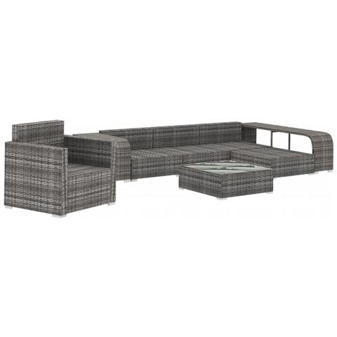 Lusso Casadino -  Set Divani Da Giardino 8 Pz Con Cuscini In Polyrattan Grigio - Foto 2