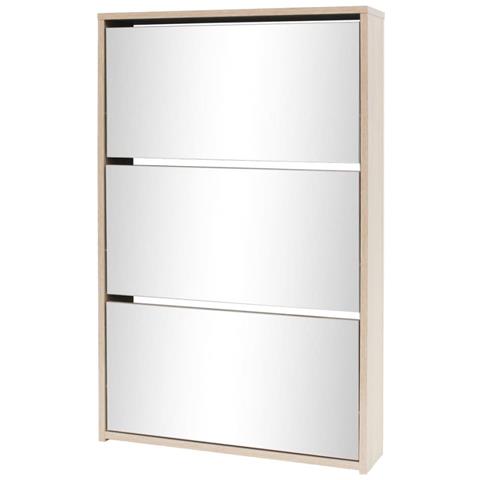 Lusso Casadino -  Scarpiera Con 3 Ripiani E Specchio Colore Rovere 63x17x102,5 Cm - Foto 1