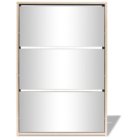 Lusso Casadino -  Scarpiera Con 3 Ripiani E Specchio Colore Rovere 63x17x102,5 Cm - Foto 2