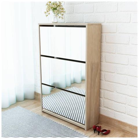 Lusso Casadino -  Scarpiera Con 3 Ripiani E Specchio Colore Rovere 63x17x102,5 Cm - Foto 6