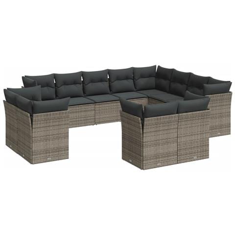 Lusso Casadino -  Set Divani Da Giardino 12 Pz Con Cuscini Grigio In Polyrattan - Foto 1