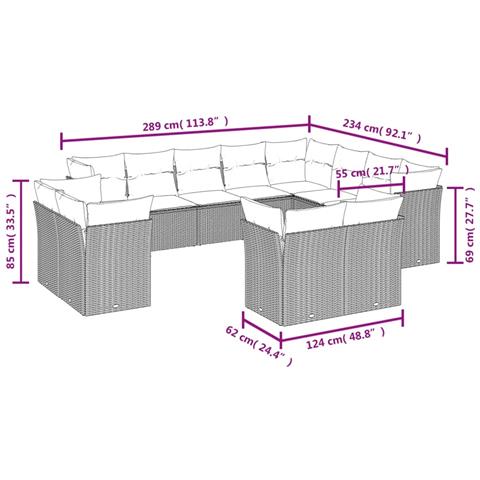 Lusso Casadino -  Set Divani Da Giardino 12 Pz Con Cuscini Grigio In Polyrattan - Foto 2