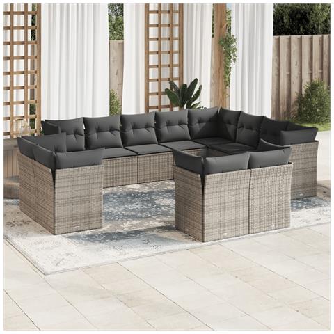Lusso Casadino -  Set Divani Da Giardino 12 Pz Con Cuscini Grigio In Polyrattan - Foto 3
