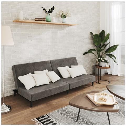 Divano Letto a 2 Posti Grigio Scuro in Velluto - Foto 2