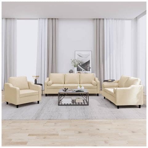 Set Divani 3 pz con Cuscini Crema in Tessuto - Foto 2