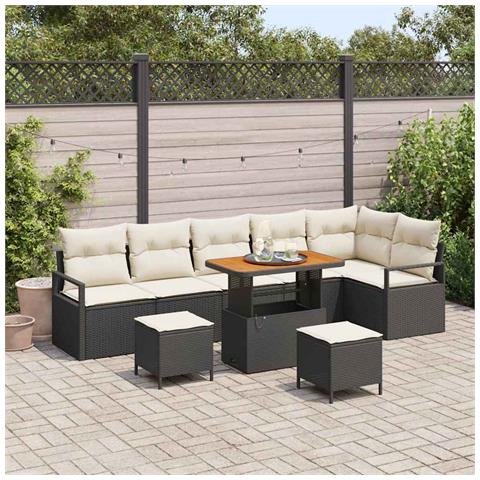 Set di divani da giardino 9 pezzi con cuscini nero Polyrattan Acacia, Divano da giardino 2 posti con storage e cuscini nero Polyrattan, Set di piscina da giardino 3 pezzi con cuscini nero Polyrattan Acacia - Foto 2