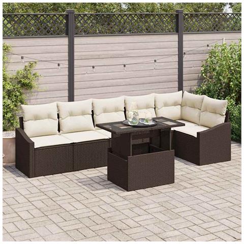 Set Divano da Giardino 7 Pezzi con Cuscini Marrone in Rattan Sintetico - Foto 2