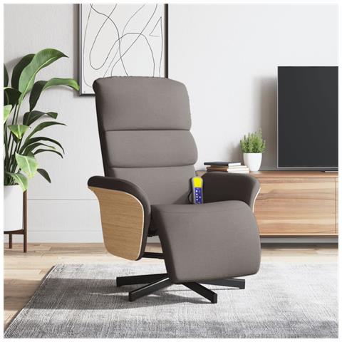 Poltrona Reclinabile Massaggiante Poggiapiedi Tortora Tessuto - Foto 2