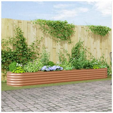 Letto da Giardino Rialzato Marrone con Aspetto di Legno 400x80x44 cm in Acciaio - Foto 2