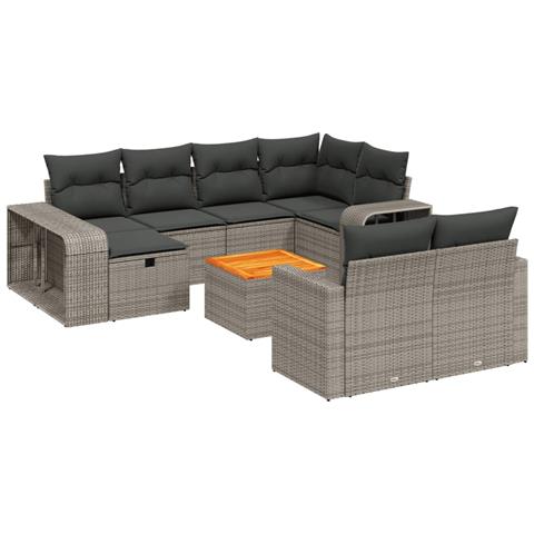 Set Divani da Giardino 11 pz con Cuscini in Polyrattan Grigio - Foto 1