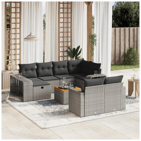 Set Divani da Giardino 11 pz con Cuscini in Polyrattan Grigio - Foto 2