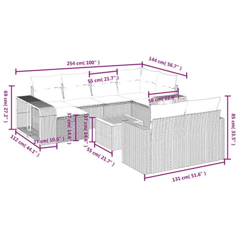 Set Divani da Giardino 11 pz con Cuscini in Polyrattan Grigio - Foto 4