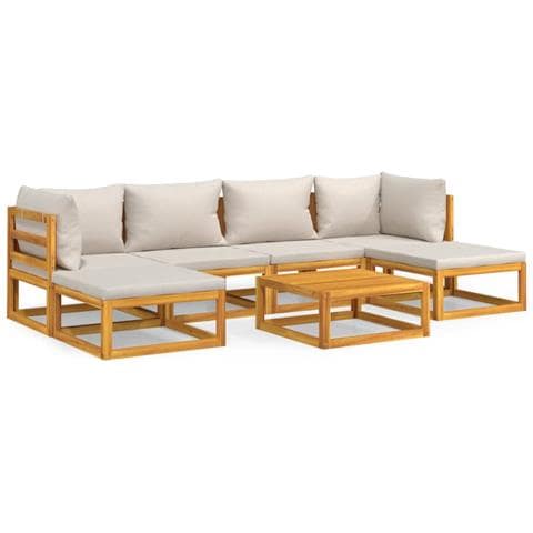 Set Salotto Giardino 7pz Cuscini Grigio Chiaro Legno Massello - Foto 1