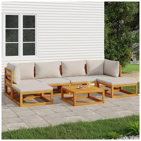 Set Salotto Giardino 7pz Cuscini Grigio Chiaro Legno Massello - Foto 2