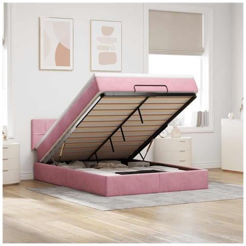 Struttura Letto Pouf con Materasso Rosa 140x190 cm in Velluto - Foto 2
