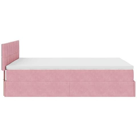 Struttura Letto Pouf con Materasso Rosa 140x190 cm in Velluto - Foto 9