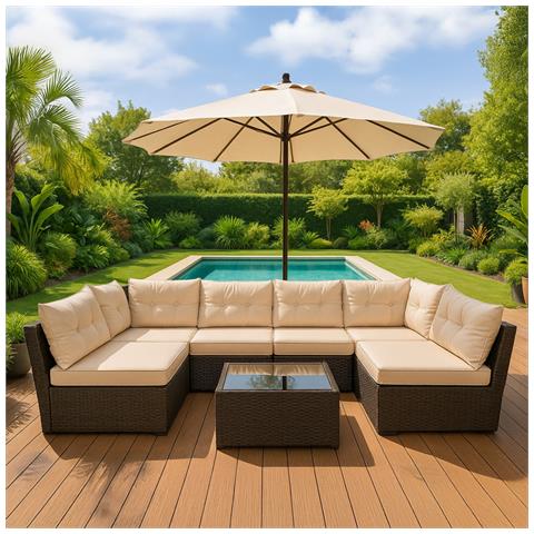 Nacula Set Di Mobili Da Giardino Modulari A 6 Posti In Resina Intrecciata Marrone - Foto 5