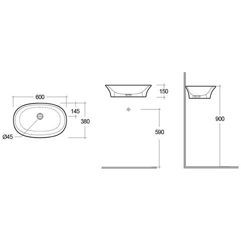 Lavabo Da Appoggio In Ceramica Bianco Cm 60 Senza Foro Rubinetto Sensation - Rak Ceramics - Foto 2