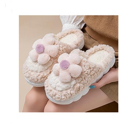 Pantofole Di Cotone Peluche Girasole - Calde, Con Suola Spessa E Antiscivolo Per Interni Per Autunno E Inverno Khaki 38 - Foto 1