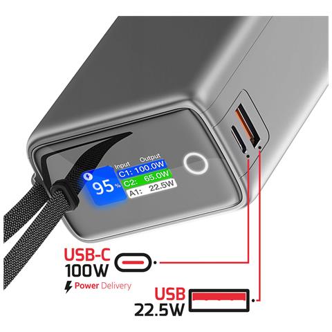Batteria Di Emergenza 25000mah Per Macbook / Pc Portatile Con Display Digitale, Grigio - Foto 5