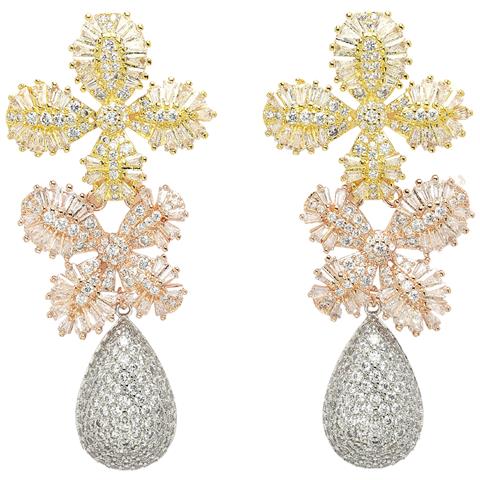 Collezione Diva Orecchini a Goccia Doppio Fiore in Zirconia Cubica - Foto 5