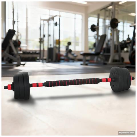 Set Manubri e Bilanciere 2-in-1 30kg Nero e Rosso - Foto 2