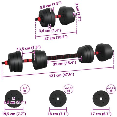 Set Manubri e Bilanciere 2-in-1 30kg Nero e Rosso - Foto 8