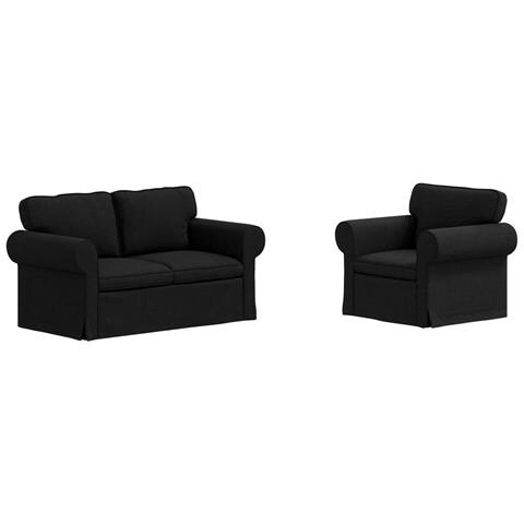 Divano 2 pcs Nero 155 x 82 x 80 cm Tessuto - Foto 1