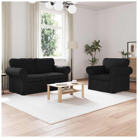 Divano 2 pcs Nero 155 x 82 x 80 cm Tessuto - Foto 2