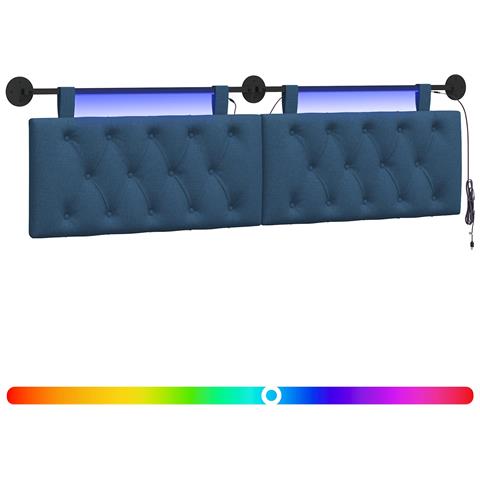 Testiera sospesa Con luce LED Blu Tessuto - Foto 1
