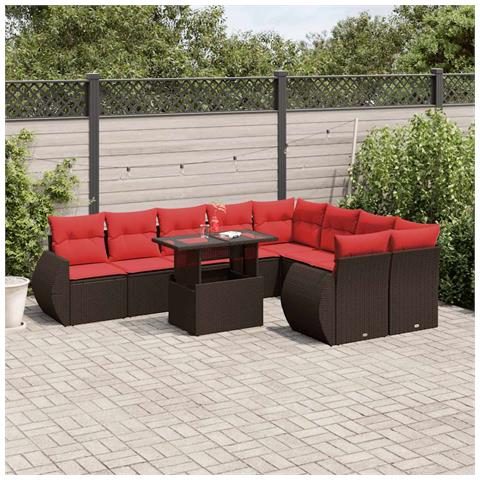 Set Divani da Giardino 10 pz con Cuscini Marrone in Polyrattan - Foto 2
