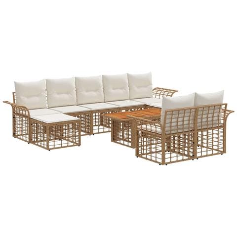 Set Divano da Giardino 10 pz Naturale e Bianco Crema polyrattan - Foto 1