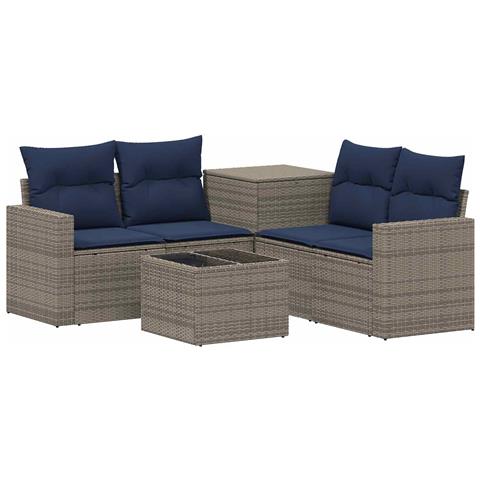 Set di divani 6 pz Grigio e Blu Navy Rattan sintetico e Acciaio - Foto 1