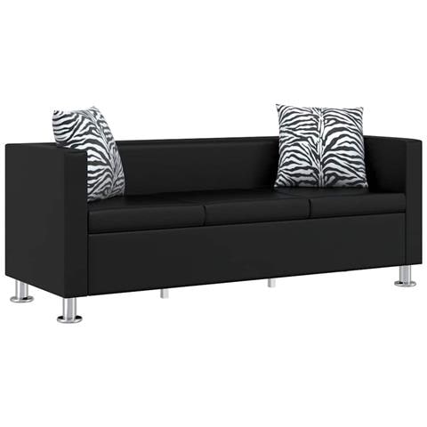 Divano a 3 Posti in Similpelle Nero 170 x 62,5 x 63 cm - Foto 1
