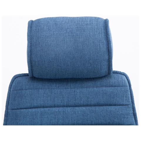 Poltrona da Ufficio Rako con Poggiatesta in Tessuto e Metallo - Poltrona Direzionale Regolabile 46-57cm - Sedia Imbottita con Braccioli e Ruote Blu - Foto 5