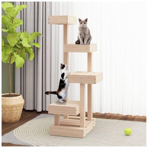 Albero per Gatti 45,5x49x103 cm in Legno Massello di Pino - Foto 2