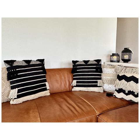 Cuscino Decorativo Chittoor Cotone 50 X 50 Cm Nero Trama Geometrica - Foto 1