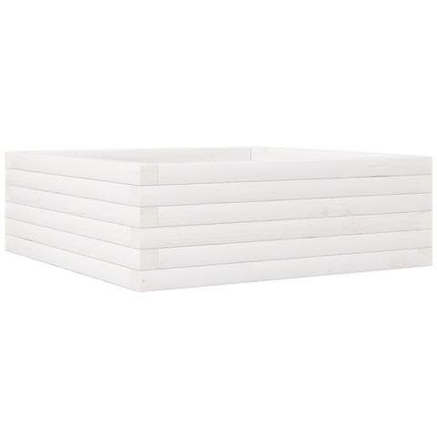 Fioriera Da Giardino Bianca 70x70x23 Cm Legno Massello Di Pino - Foto 2