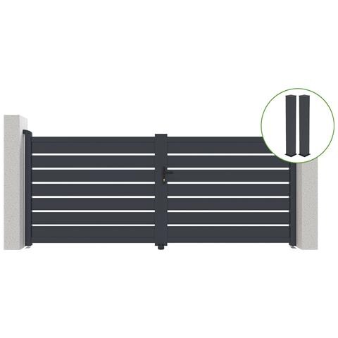 Cancello Battente 3,5m Vogel Alt. 140cm Grigio Alluminio + 2 Montanti 20x20cm Alt. 166cm - Foto 1